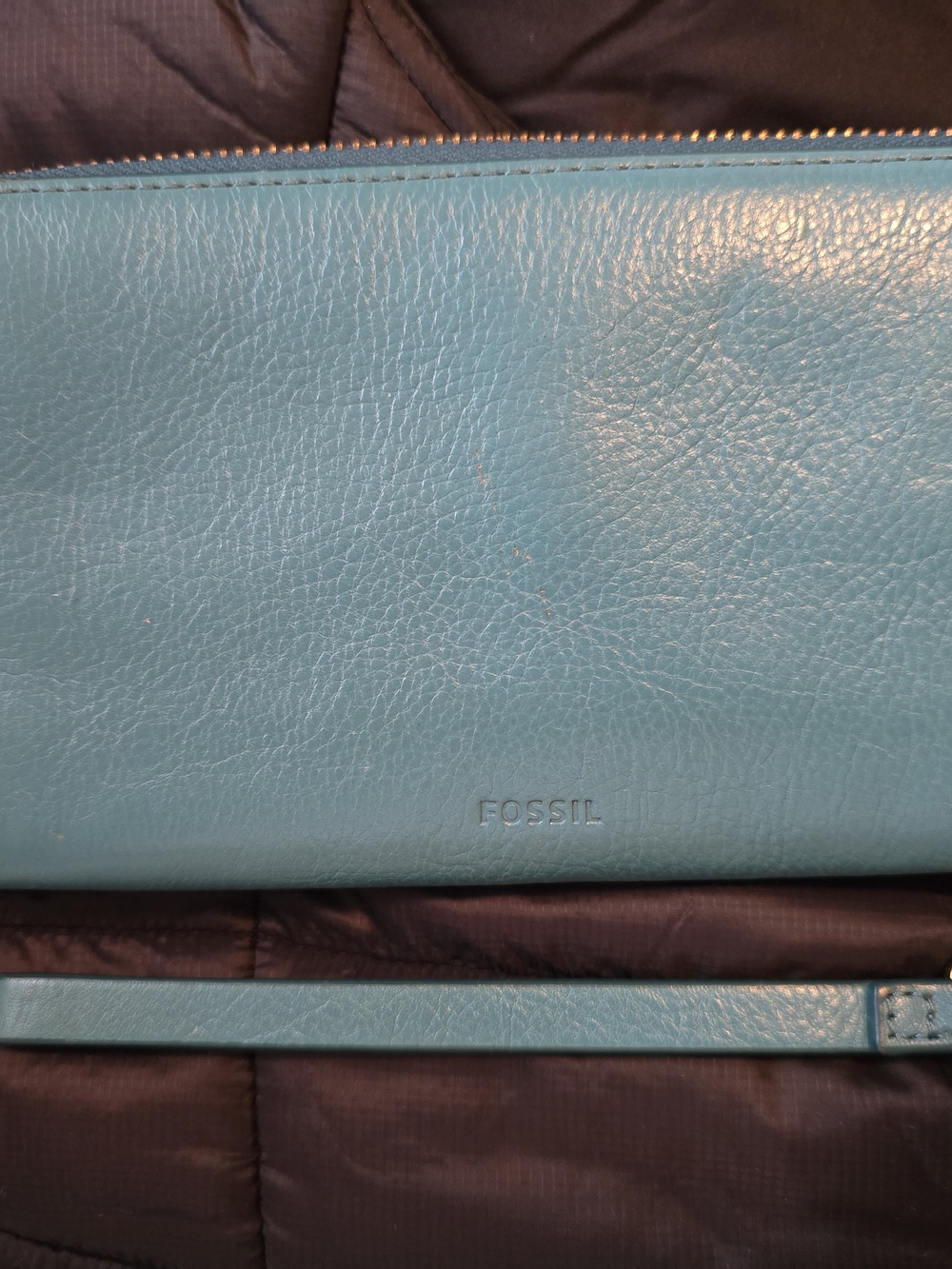 Fossil Grass Green Leather Wristlet Clutch with Strap